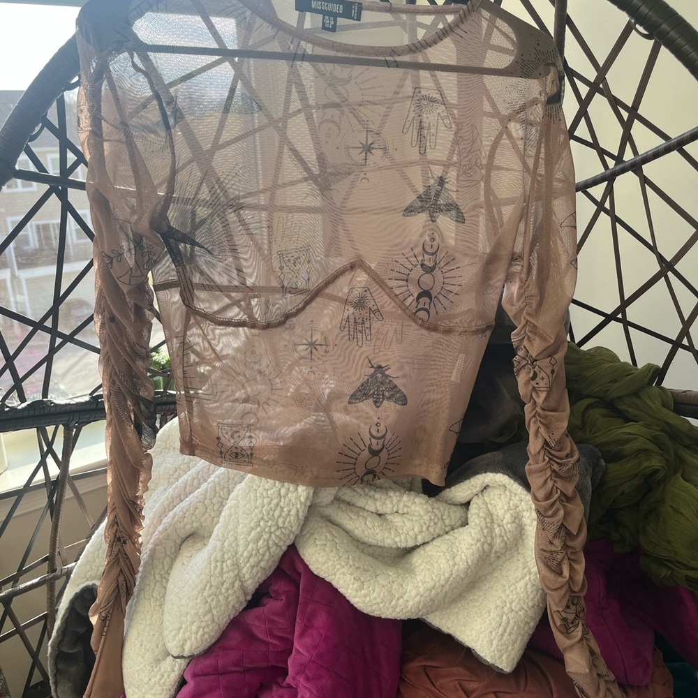 Missguided Sheer Mesh Top with Whimsical Graphic Print